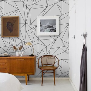 Simple Triangles Removable Wallpaper, Black And White Wall Mural, Temporary Minimalist Wallpaper #469