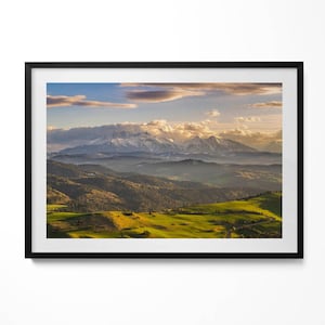 High Peak In Pieniny Mountains Framed Art, Landscape Illustration in Frame , Brown Wall Art