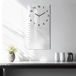 Orologio stampato minimalista bianco, orologio rettangolare in vetro bianco, orologio da parete personalizzato, decorazione murale in stile industriale