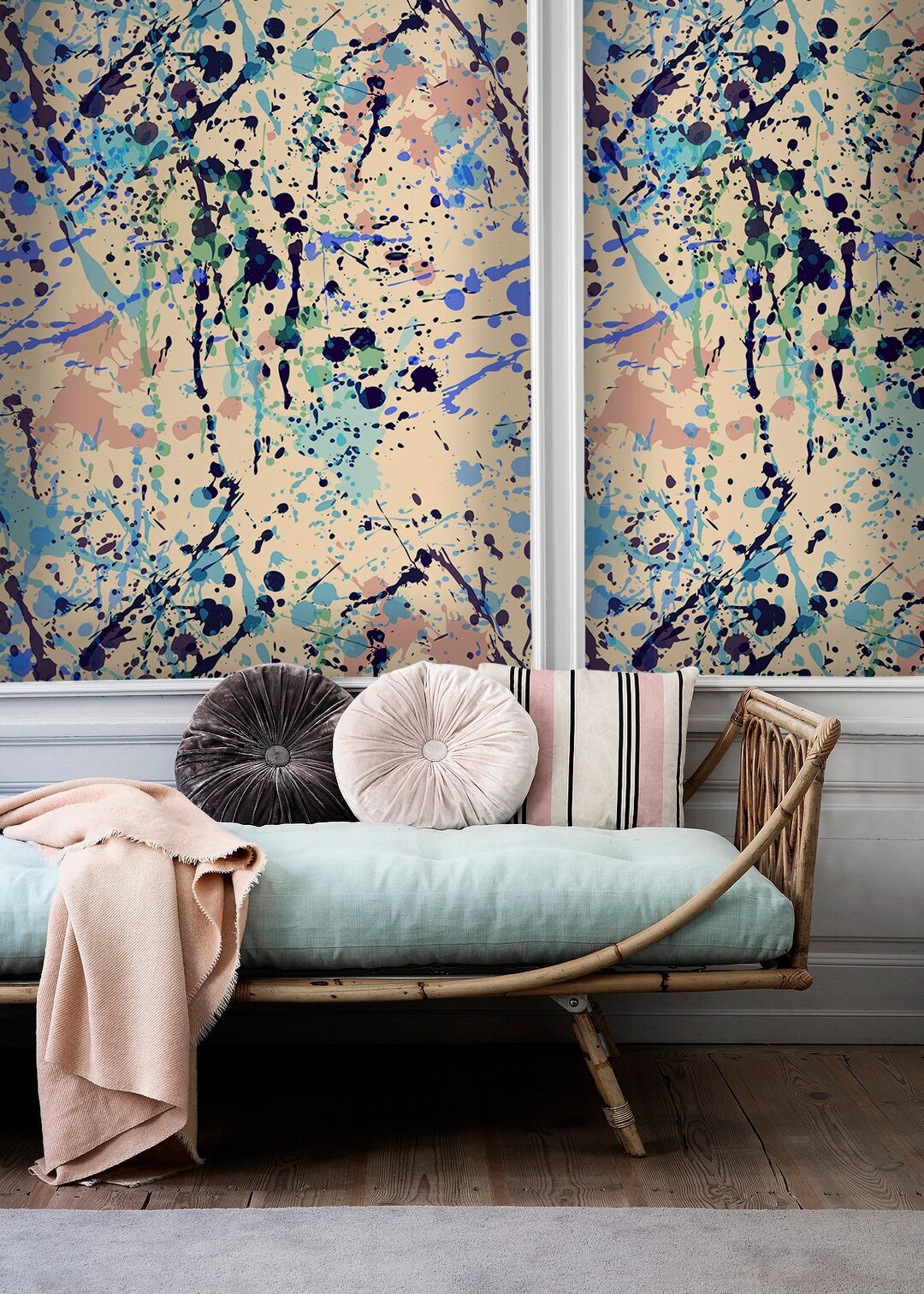 Watercolor Yellow Removable Wallpaper Blue Wall Mural Wall Covering 445