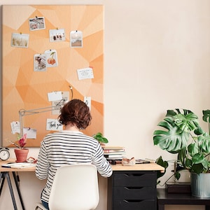 Triangles abstraction, Photo Wall Display, Student&#39;s Notes Board, Orange, XXL Cork Board, Push Pins, Custom Pattern