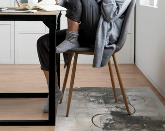 Tapete para silla de oficina con líneas abstractas, tapete para silla en escala de grises, protector de suelo para silla de oficina, protector de suelo para silla con abstracción, tapete para silla de escritorio