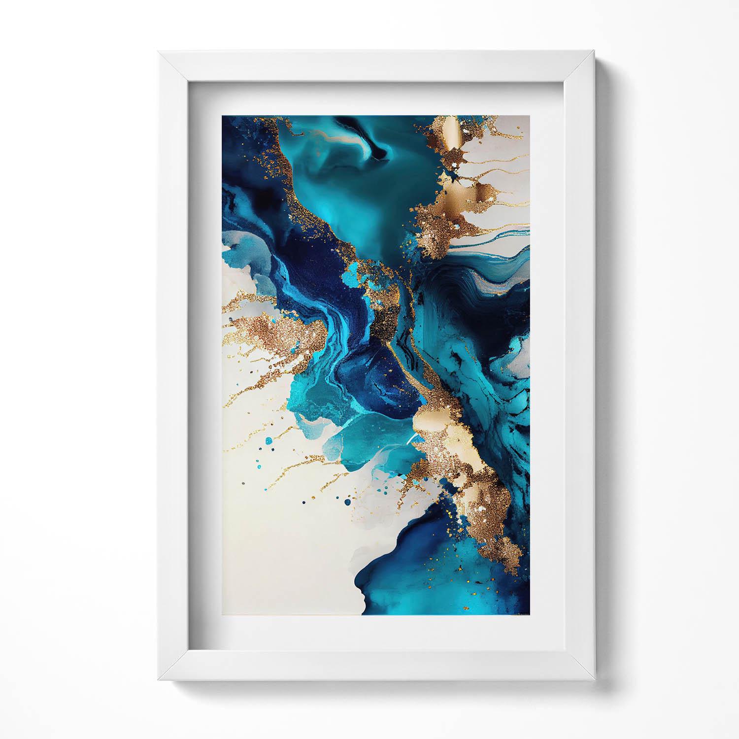 金枠のアートを使った液体抽象画、フレームに入った抽象画のイラスト