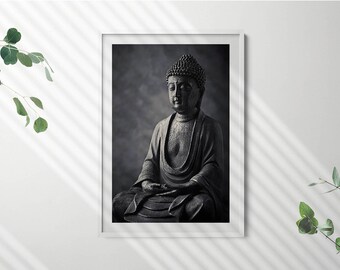 額入り仏像の白黒写真、額入り人物イラスト、グレーの壁アート - Etsy 日本