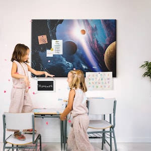 Planets And Space, XXL Student&#39;s Notes Board, Personalized Pattern, Cork board, Idea Board, Push Pins, Multicolor