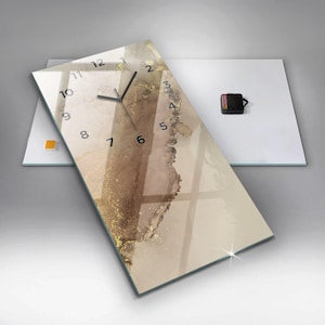Horloge imprimée sur papier teinté doré, horloge rectangulaire en verre beige, horloge murale personnalisée, décoration murale industrielle