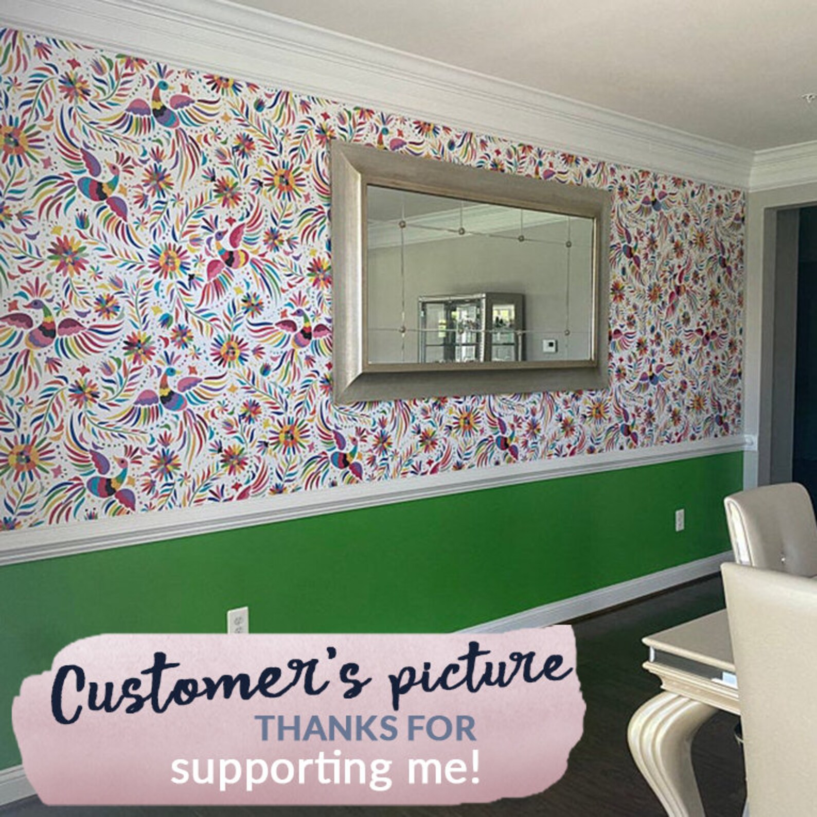 Mexican Embroidery Birds Removable Wallpaper Colorful Yellow | Etsy