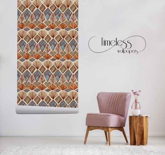 Feathers removable wallpaper brown and blue wall mural large #280
