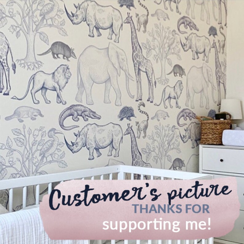 Jungle Animals Removable Wallpaper Sketched Colorful 48 Etsy UK