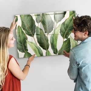 Pizarra magnética para pared con fotos de hojas de palmera, pizarra blanca grande para niños, patrón de flores y plantas