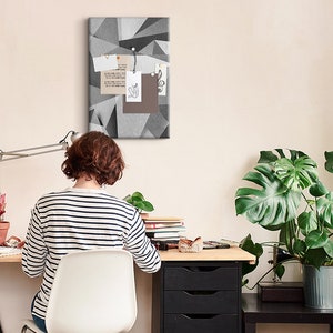 Geometric abstract, XXL Cork Board, Student&#39;s Notes Board, Push Pins, Custom Pattern, Photo Wall Display, Gray