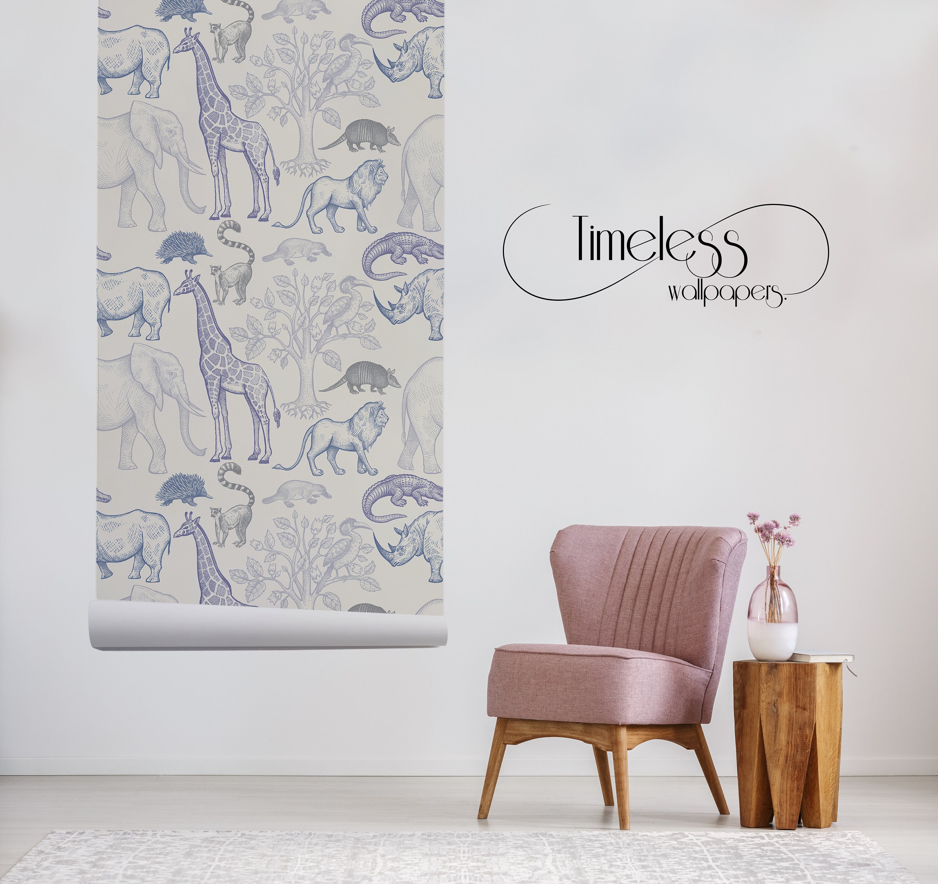 Jungle Animals Removable Wallpaper Sketched Colorful 48 Etsy