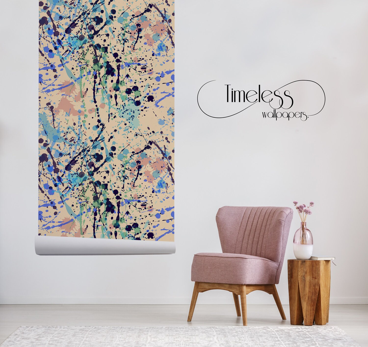 Watercolor Yellow Removable Wallpaper Blue Wall Mural Wall Etsy