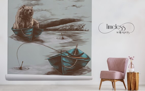 Feathers removable wallpaper brown and blue wall mural large #280