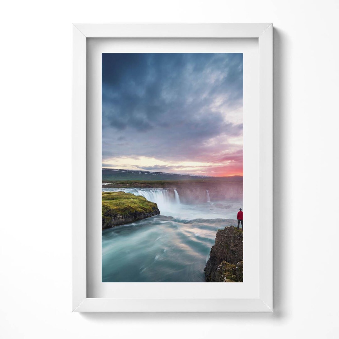 Landscape With Godafoss Waterfall Print in Frame, Landscape Art Print ...