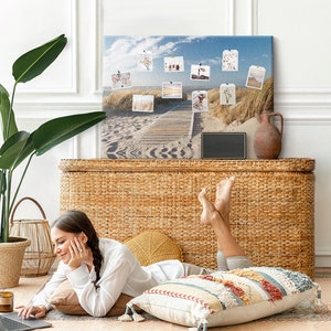 Beach View, Student&#39;s Notes Board, Custom Pattern, XXL Cork Board, Memo Board, Pins included, Multicolor
