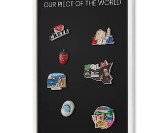 Our Piece Of The World Kitchen Board For Magnets, Black Wall Hanging Organizer, Minimalist Housewarming Gift, Texts Pattern