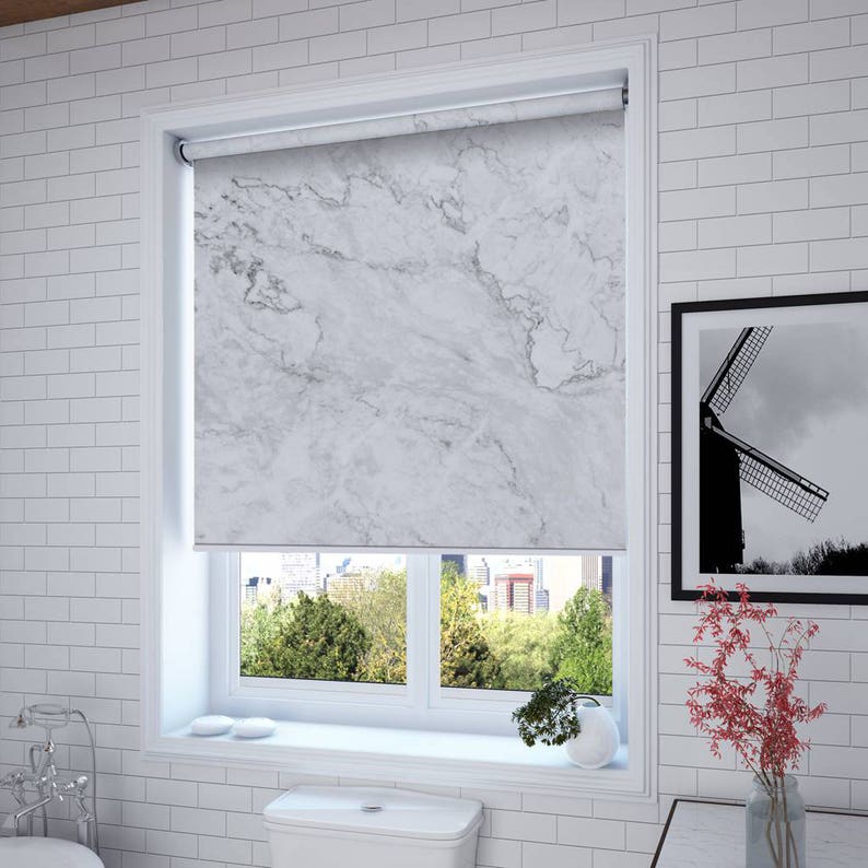 White Marble Roller Shades Window And Solar Custom Blinds Etsy