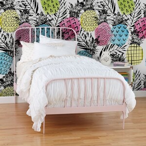 Bunte Ananas Abnehmbare Tapete, Blaues Und Rosa Wandbild, Grunge Wanddekor, Crazy Art Tapete #439