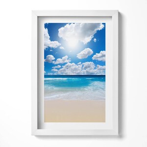 Beach, Sea And Horizon Print in Frame, Landscape Art Print, Blue Wall Art
