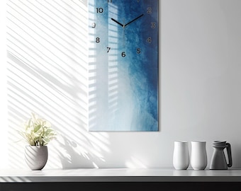 Printed Clock White and Blue marble, Blue Rectangular Glass Clock, Personalized Wall Clock, Modern Wall Decoration