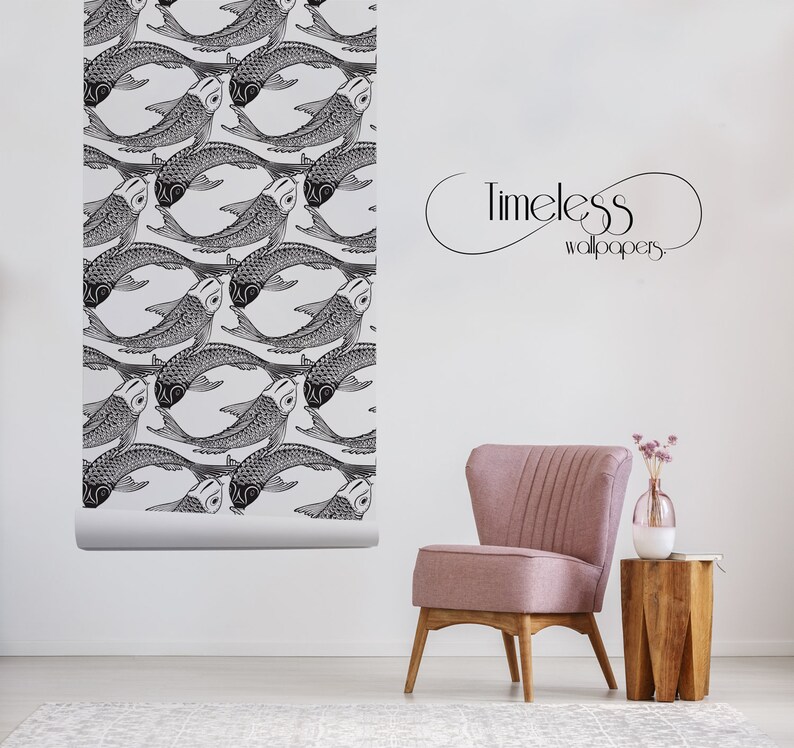 Fish Koi removable wallpaper black and white wall mural Fish Koi removable wallpaper black and white wall mural