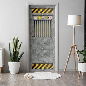 Security Doors Door Sticker, Carving Door Mural, Industrial Door Decals, Gray Door Mural, Bedroom Door Stickers