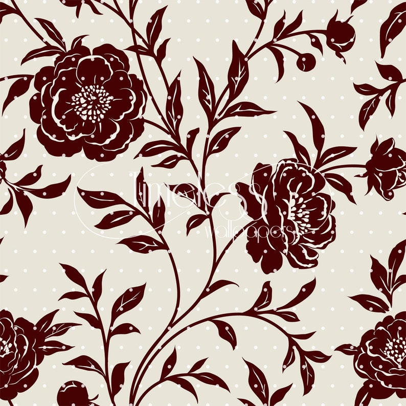 Floral removable wallpaper red and golden wall mural peel and Etsy
