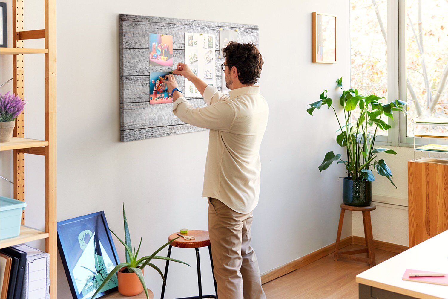 Colored Wood Planks, Idea Board, XXL Student's Notes Board, White, Cork board, Pins included, Personalized Pattern