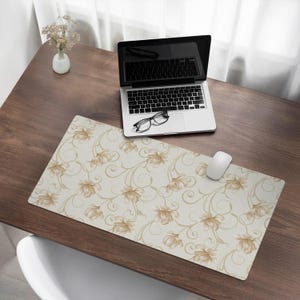 Floral ornament Desk Pad, Beige Desk Cover, Table Protector Pad, Backgrounds And Patterns Desk Mat, Desk Decoration