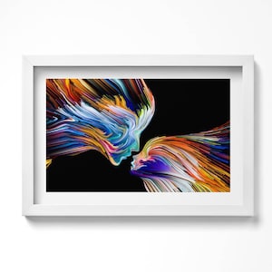 Abstract Colorful Human Faces Print in Frame, Abstraction Art Print, Multicolored Wall Art