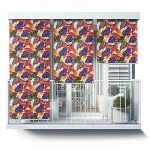 Backyard Shades, Plants Roll Up Blinds, Colorful Leaves Blinds, Multicolour Printed Roller Shade