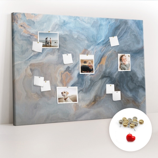 Marble Pattern, Mood Board, XXL Student's Notes Board, Blue, Cork board, Push Pins, Personalized Pattern