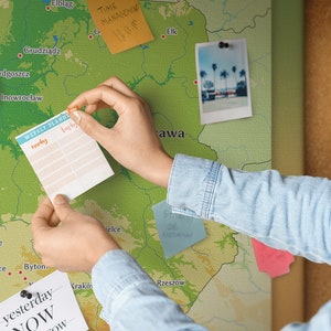 Polen Landkarte, Reise-Tracker, Größe XXL, mehrfarbig, mit Pins, Pinnwand, Orten, an denen du gewesen bist
