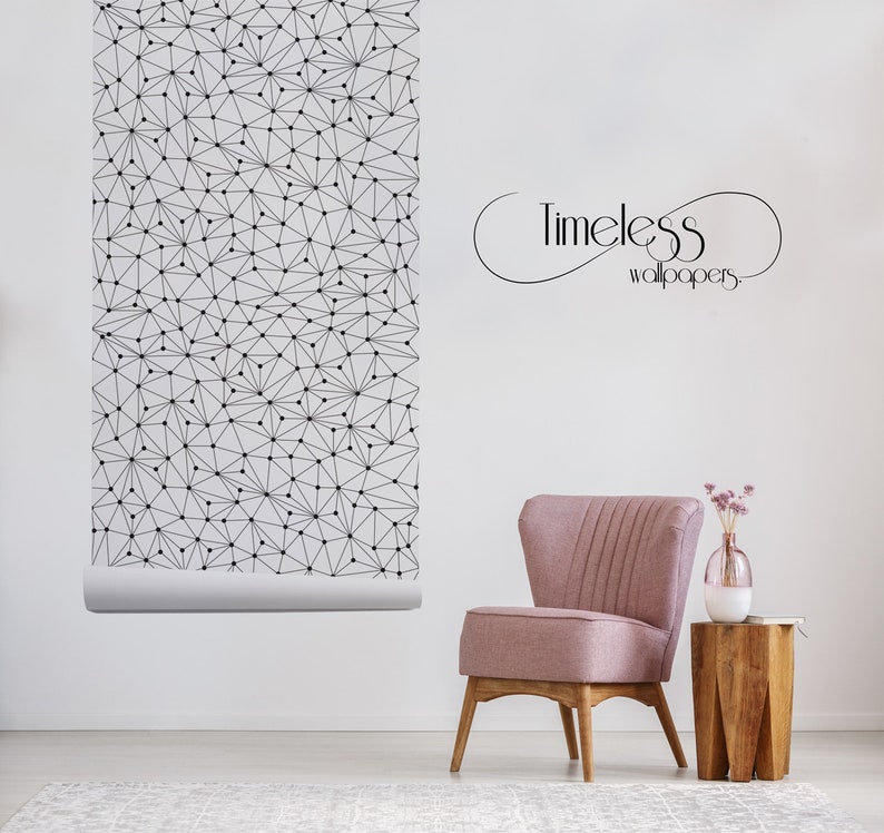 Polygonal lines and circles removable wallpaper black and white wall mural wall art #390