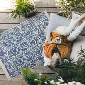 Hippie At Dacca By Sir Matthew Digby Wyatt Porch Rug, Patterns Outside Carpet, Blue Vinyl Rug, Poolside Rug, Easy To Clean Rug
