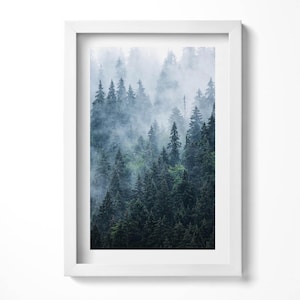 Misty Mountain Landscape Print in Frame, Landscape Art Print, Blue Wall Art