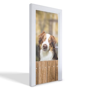 Curious Dog Door Sticker, Carving Door Mural, Animals Door Decals, Brown Door Mural, Bedroom Door Stickers