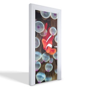 Clownfish In An Anemone Door Sticker, Carving Door Mural, Animals Door Decals, Brown Door Mural, Bedroom Door Stickers