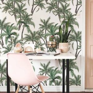 Tropical Palms Removable Wallpaper, Green And Brown Wall Mural, Self-Adhesive Wallpaper #73