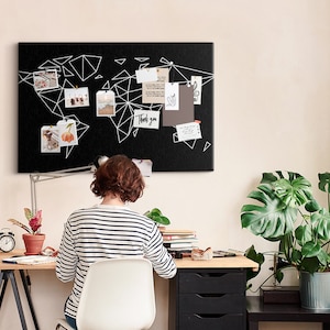 Moderne Konturen Weltkarte, Größe XXL, Pinnwand, Travel Tracker, Orte an denen du schon warst, Pins enthalten, schwarz