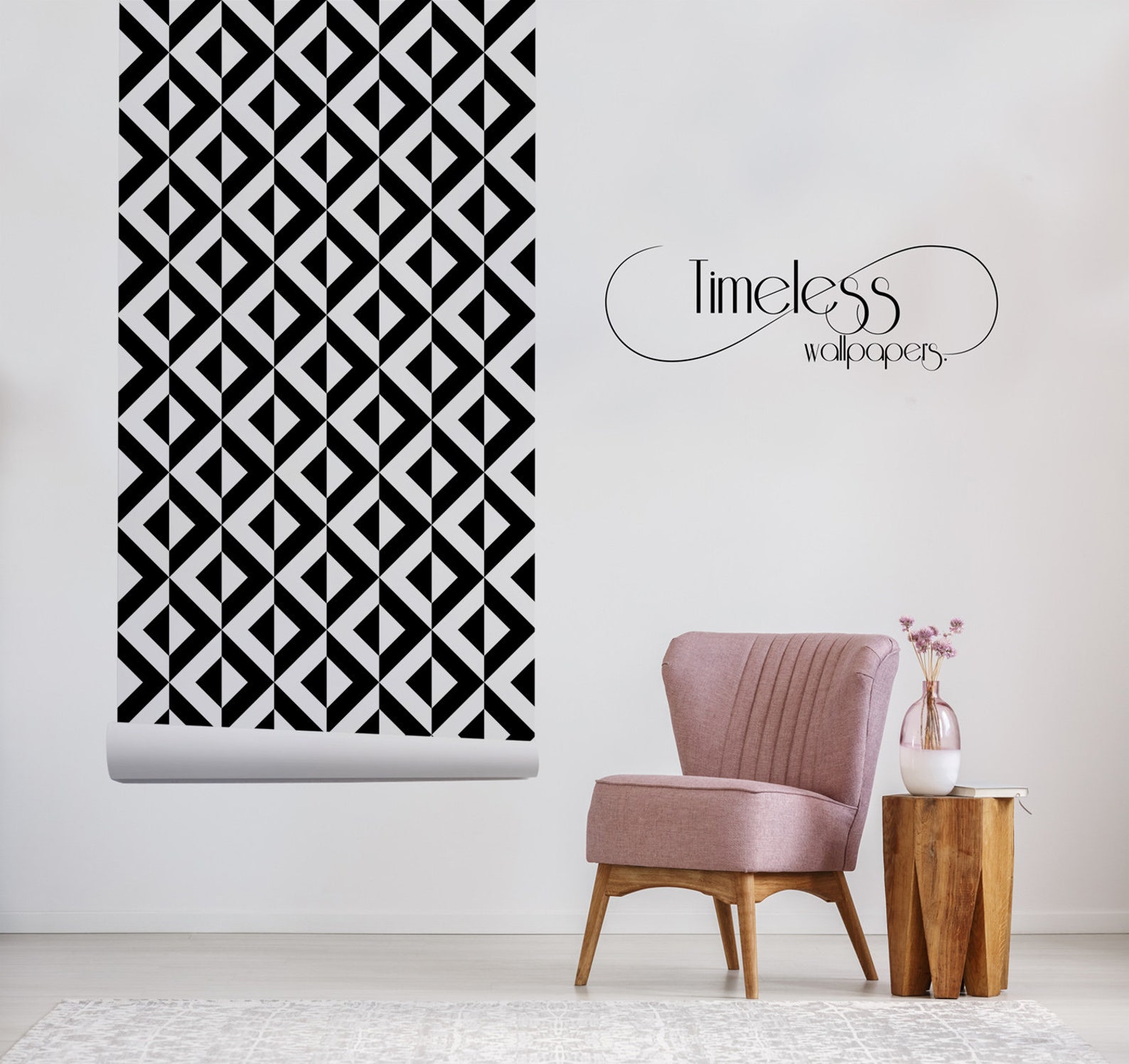 Abstract Geometric Removable Wallpaper Black and White Wall Etsy