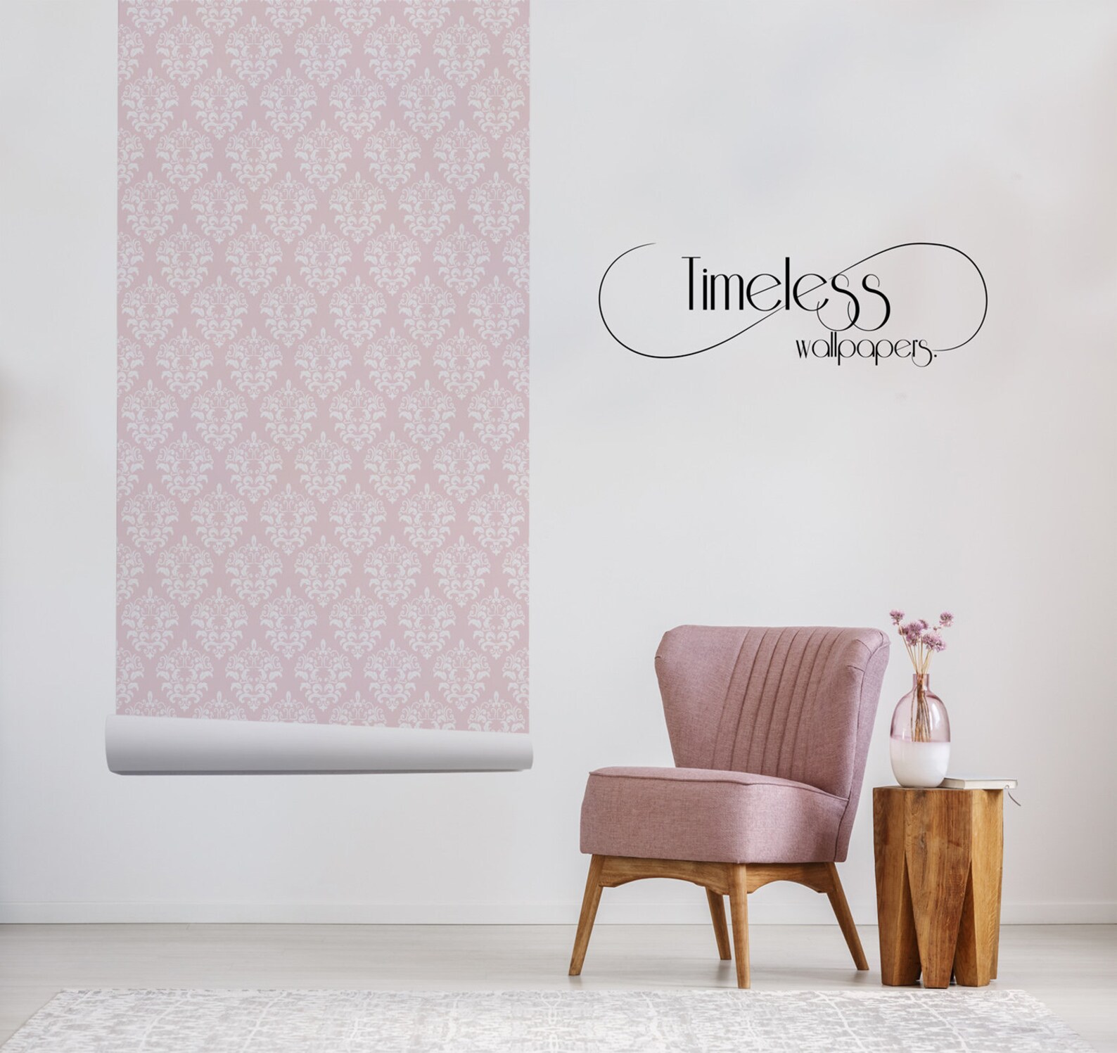 Damask Pastel Pink Removable Wallpaper Pink and Gray Wall Etsy