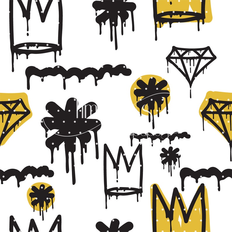 Graffiti crown removable wallpaper black and white wall mural wall art #438