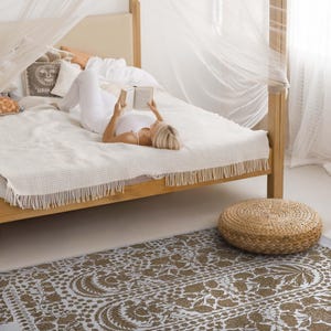 Dacca By Sir Matthew Digby Wyatt Area Rug, Patterns Vinyl Flooring, Beige Bedroom Rug, Pet Friendly Rug, Easy To Clean Rug