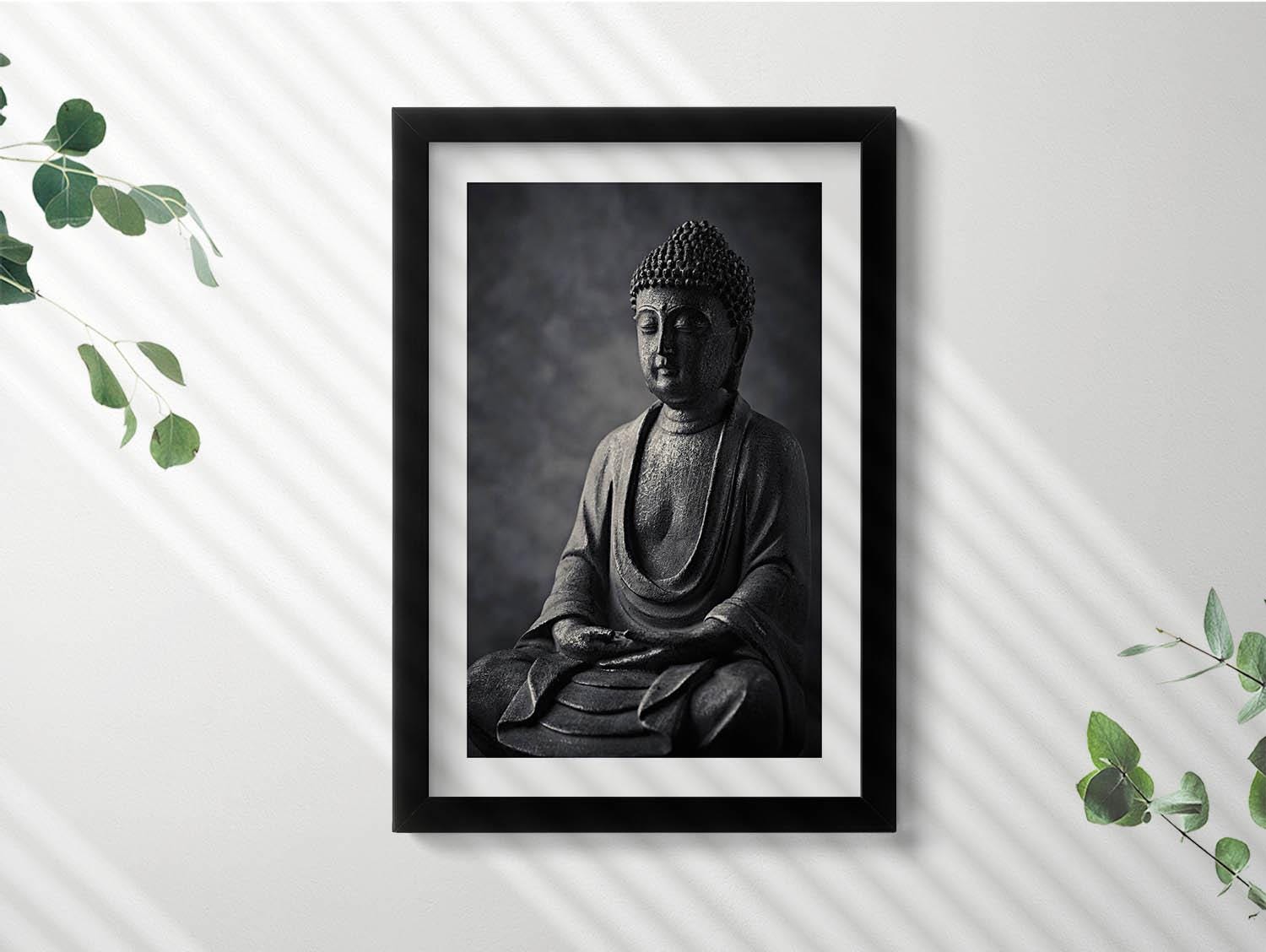 額入り仏像の白黒写真、額入り人物イラスト、グレーの壁アート - Etsy 日本