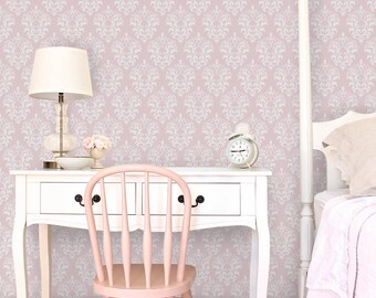 Damask pastel pink removable wallpaper pink and gray wall mural photo #365
