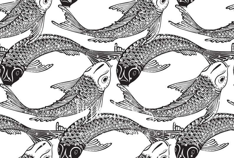 Fish Koi  removable wallpaper  black  and white  wall mural 