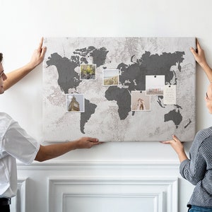 Weltkarte, Größe XXL, Pinnwand, Travel Tracker, Places Visited Map, Pinnwand, Anstecknadel, Grau