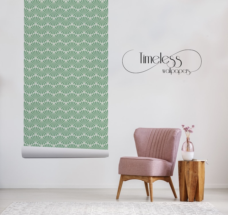 Art Deco Texture Removable Wallpaper Green and White Wall Etsy Canada